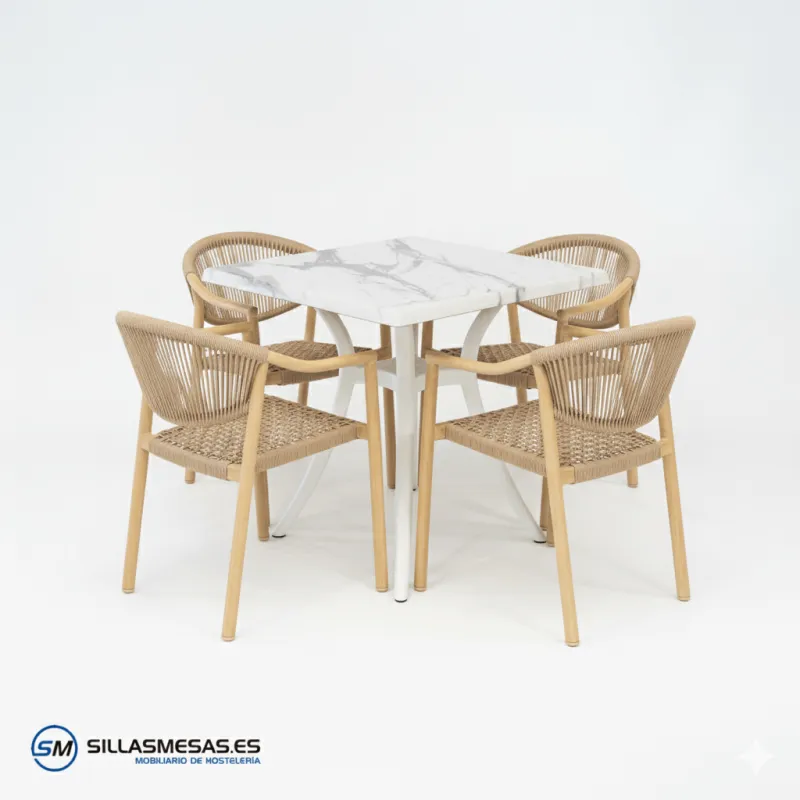 Conjunto Armonía: 1 mesa Venus y 4 sillones Bergamo