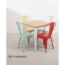 Mesa Tolix blanca de acero para interior y terrazas