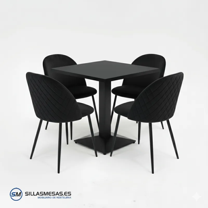 Conjunto misterio 4 sillas Velvet y mesa Daniela