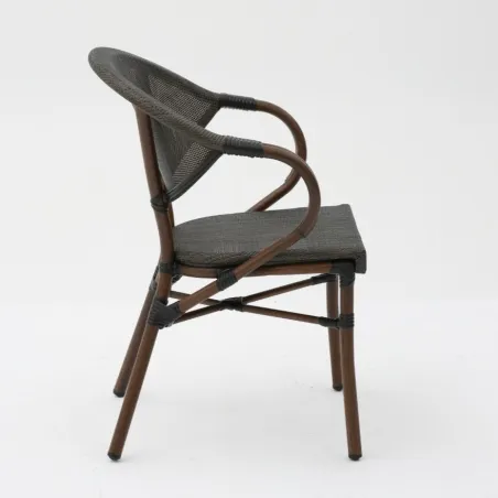 Sillón MOLI aluminio efecto bambú y textilene wengué para terraza