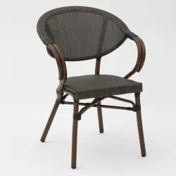 Sillón MOLI aluminio efecto bambú y textilene wengué para terraza
