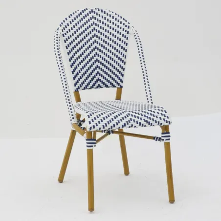 Silla hostelería Parisina azul y blanca rattan