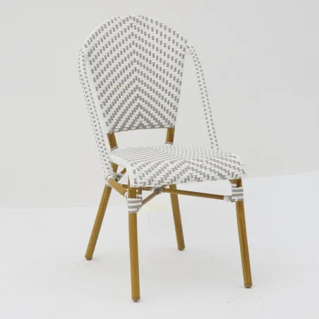 Silla hostelería Parisina gris y blanca rattan