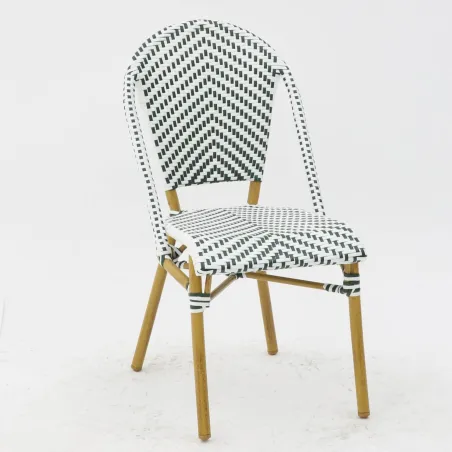 Silla hostelería Parisina verde y blanca rattan