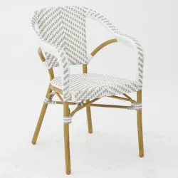 Sillón hostelería Parisino de rattan: blanco y gris