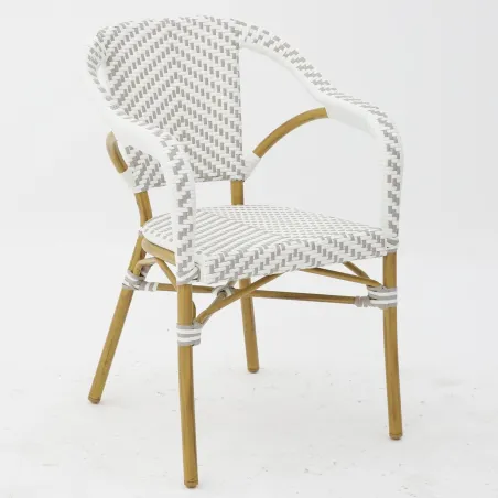 Sillón hostelería Parisino de rattan: blanco y gris