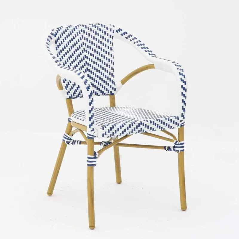 Sillón Parisino para hostelería: de rattan y azul-blanco