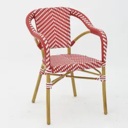 Sillón Parisino para hostelería: de rattan y rojo-blanco