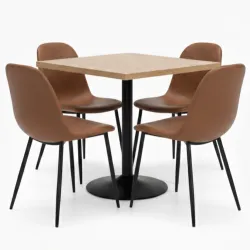 Conjunto cuero 4 sillas Soleil y mesa F interior
