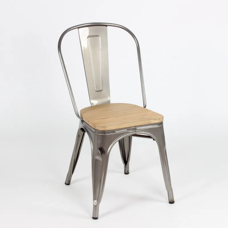 Comprar silla Tolix metalizada con asiento de madera