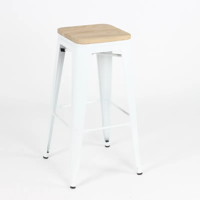 Comprar taburete Tolix blanco con asiento de madera