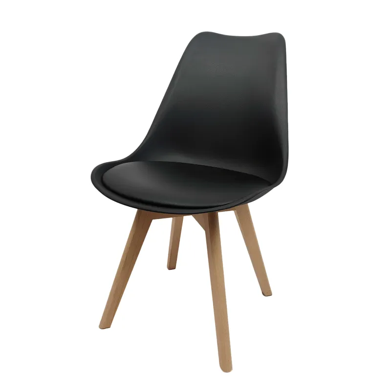 Silla TULIP negra estilo nórdico con patas de haya para hostelería