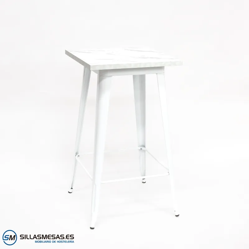 Mesa alta Tolix blanca interior: diseño icónico ligero