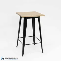 Mesa alta Tolix negra de acero y madera para interior