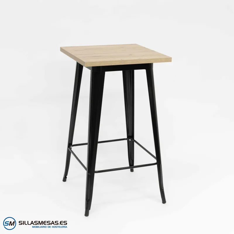 Mesa alta Tolix negra de acero y madera para interior