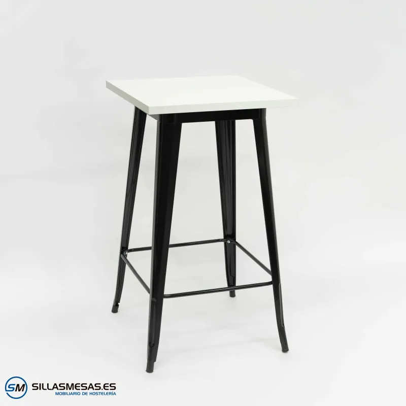 Mesa alta Tolix negra de acero y madera para interior