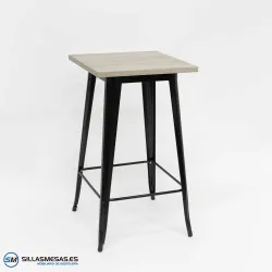 Mesa alta Tolix negra de acero y madera para interior