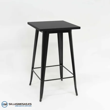 Mesa alta Tolix negra de acero y madera para interior