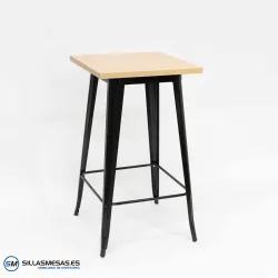 Mesa alta Tolix negra de acero y madera para interior