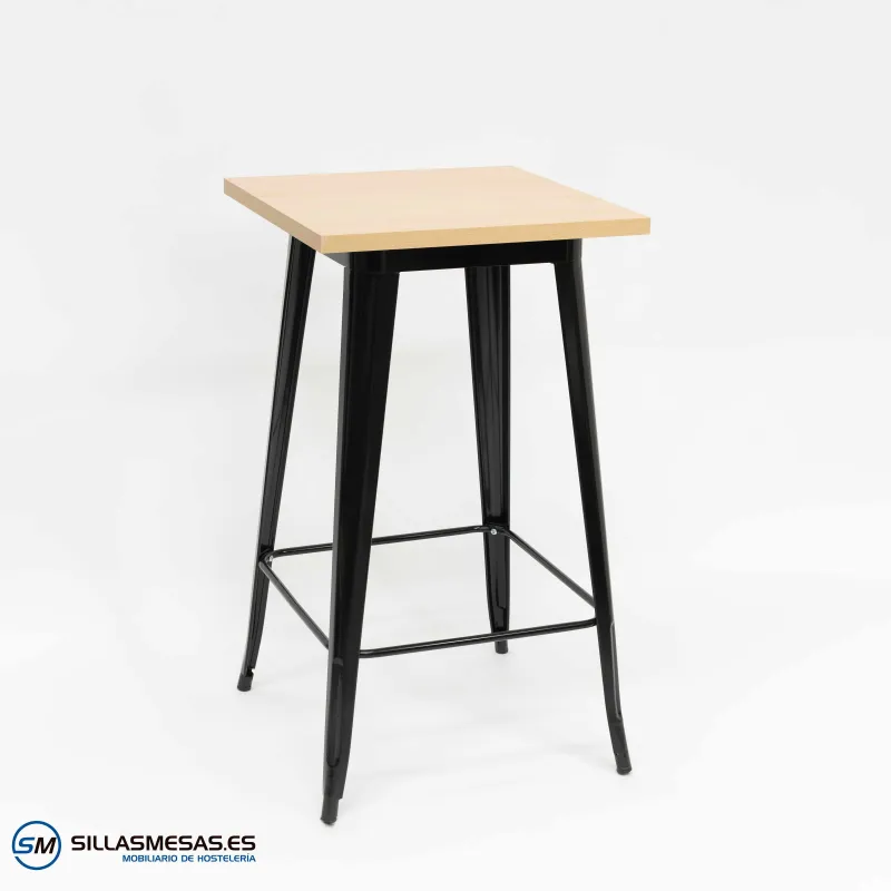 Mesa alta Tolix negra de acero y madera para interior