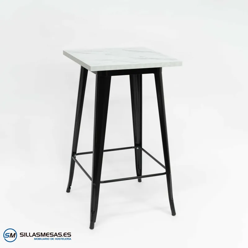 Mesa alta Tolix negra de acero y madera para interior