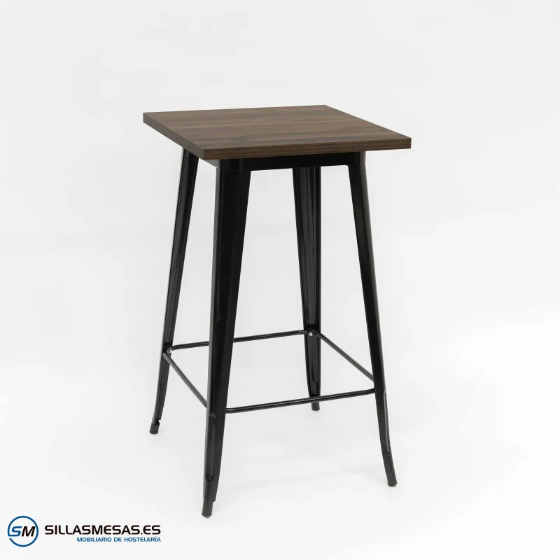 Mesa alta Tolix negra de acero y madera para interior