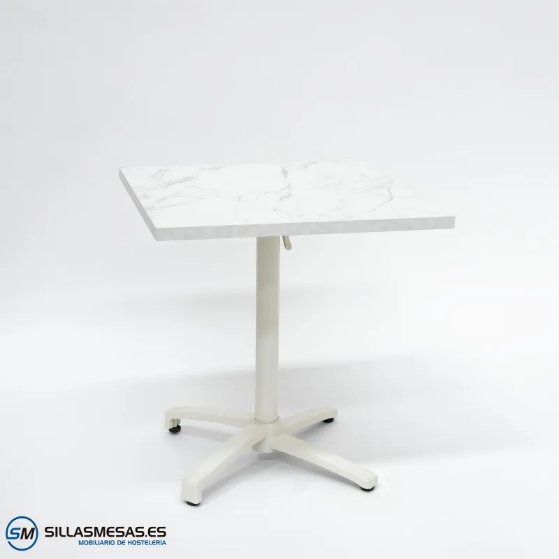 Mesa abatible interior Cromo con pie blanco: minimalista