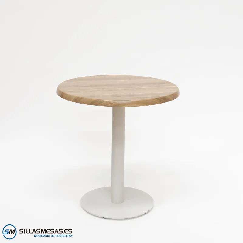 MESA ABRIL REDONDA EXTERIOR pie blanco