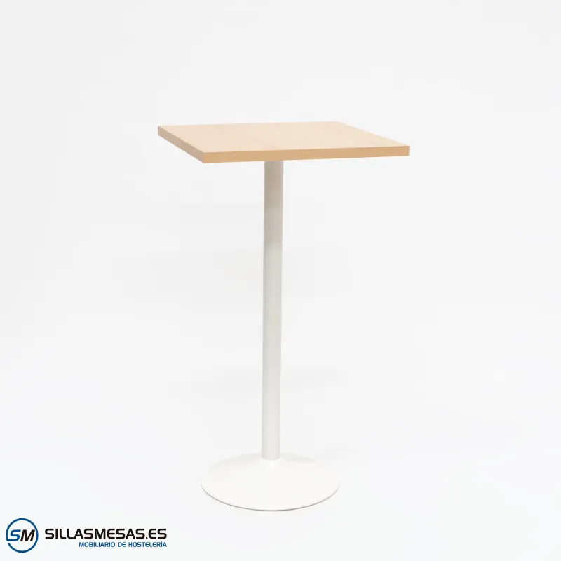 Mesa alta interior F con pie blanco: diseño sencillo