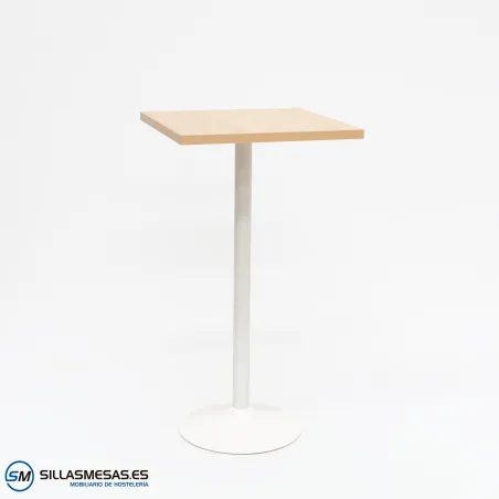 Mesa alta interior F con pie blanco: diseño sencillo