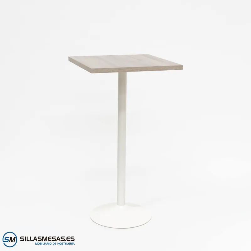 Mesa alta interior F con pie blanco: diseño sencillo