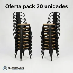 PACK de 20 SILLAS TOLIX NEGRO MATE asiento madera
