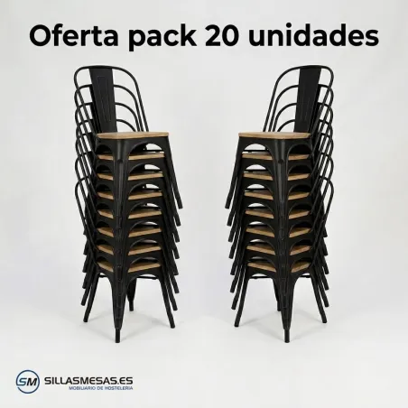 PACK de 20 SILLAS TOLIX NEGRO MATE asiento madera