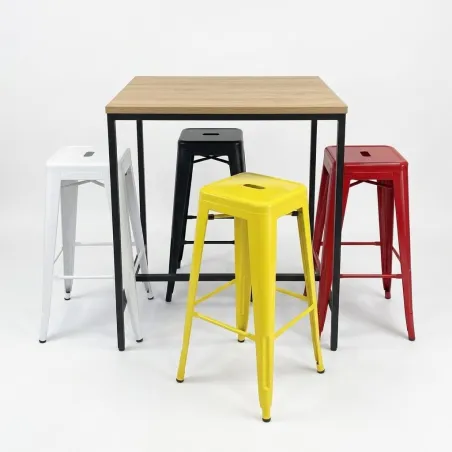Conjunto 4 taburetes Tolix y 1 mesa alta Soho interior