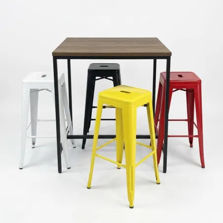 Conjunto 4 taburetes Tolix y 1 mesa alta Soho interior