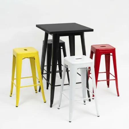 Conjunto TOLIX: 4 taburetes y mesa alta de acero