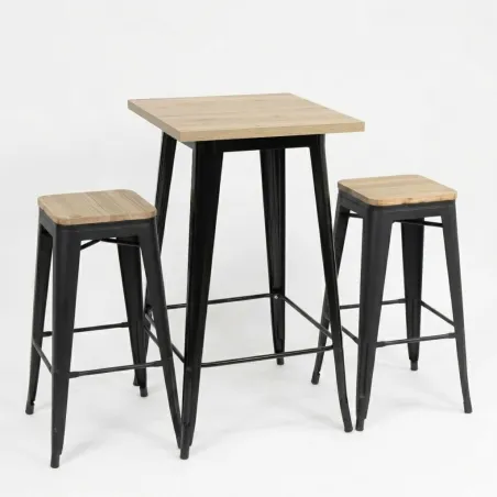 Conjunto TOLIX: 2 taburetes y una mesa Alta vintage