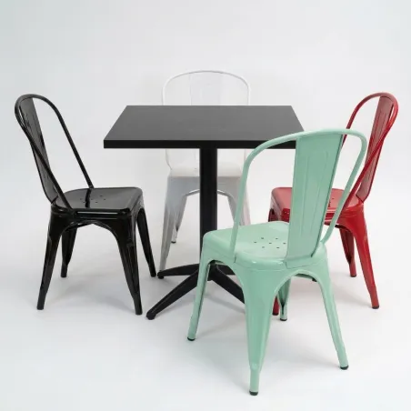 Conjunto 4 sillas Tolix verde y mesa Miami interior