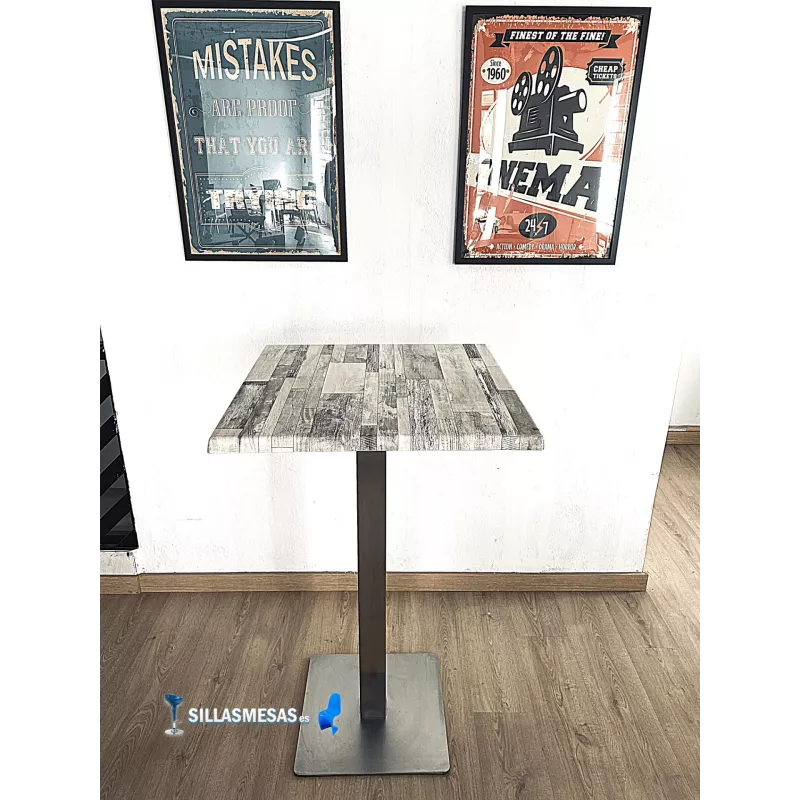 CONJUNTO 2 TABURETES TOLIX ASIENTO MADERA y 1 MESA ALTA NOEL - Ref CJ0002