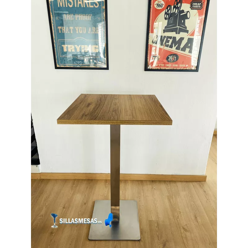 CONJUNTO 2 TABURETES TOLIX ASIENTO MADERA y 1 MESA ALTA NOEL - Ref CJ0002