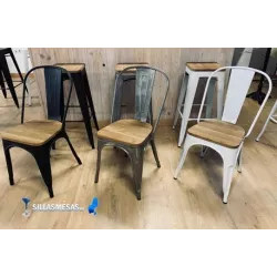 Conjunto 4 sillas TOLIX ASIENTO MADERA y 1 mesa PIRÁMIDE INTERIOR - Ref CJ0041