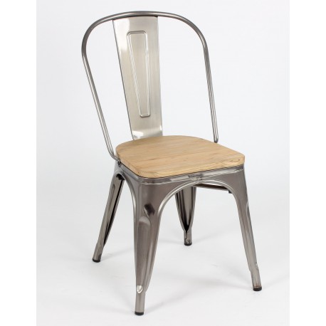 Silla TOLIX metalizada con asiento madera
