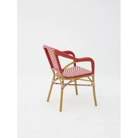 Sillón Parisino para hostelería: de rattan y rojo-blanco