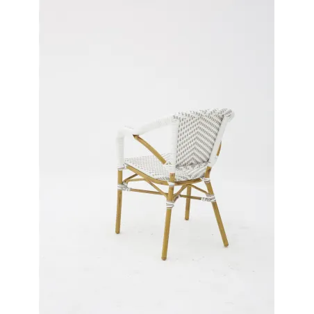 Sillón hostelería Parisino de rattan: blanco y gris