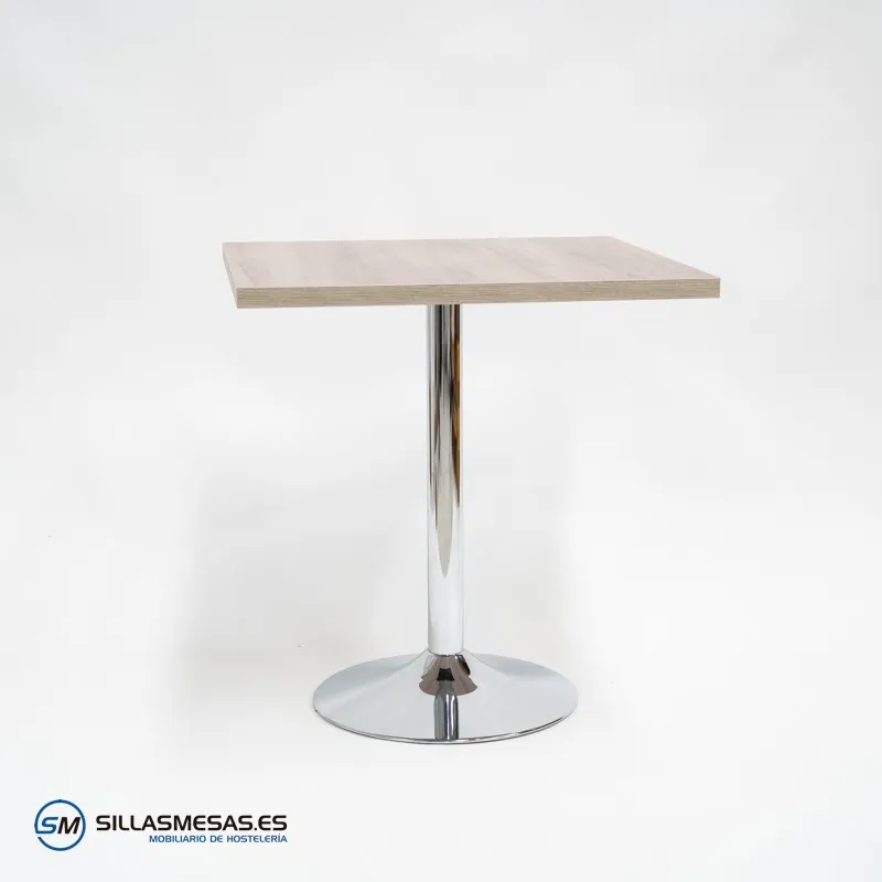 Mesa interior F Cuadrada pie cromado: estilo y resistencia