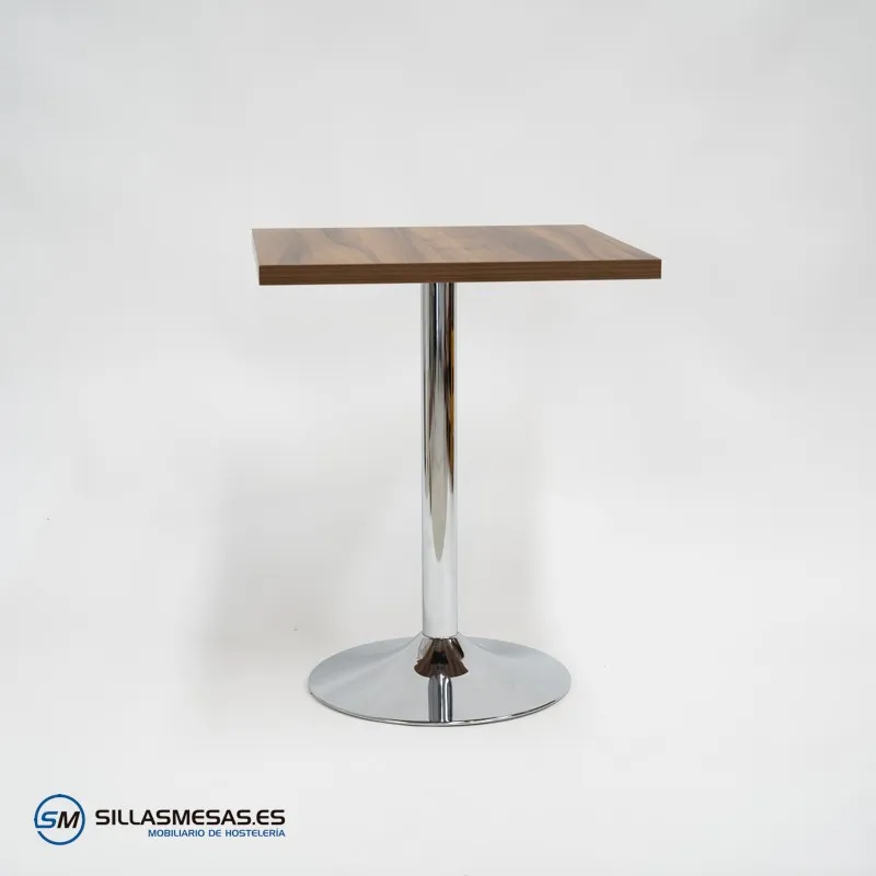 Mesa interior F Cuadrada pie cromado: estilo y resistencia