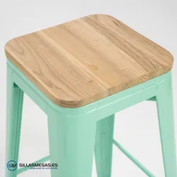 Taburete TOLIX VERDE ASIENTO MADERA