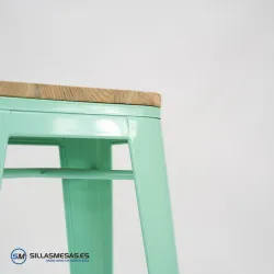 Taburete TOLIX VERDE ASIENTO MADERA