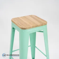 Taburete TOLIX VERDE ASIENTO MADERA