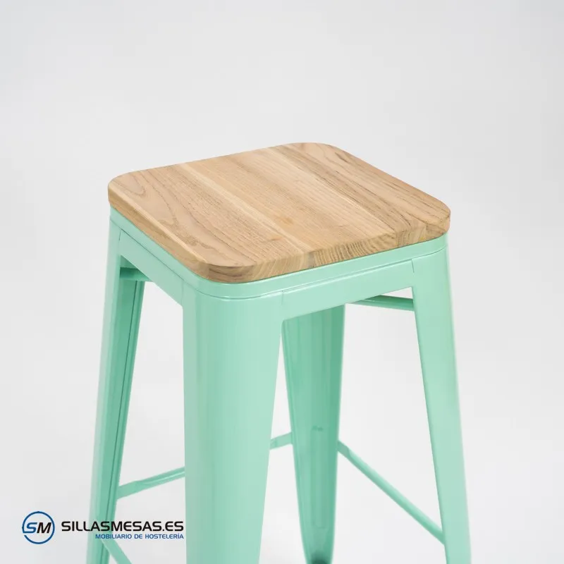 Taburete TOLIX VERDE ASIENTO MADERA